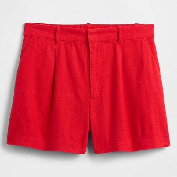 Gap Women's Red Pant Linen Blend Pleated Casual Shorts Size L - Picture 1 of 9
